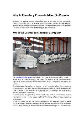 Why Is Planetary Concrete Mixer So Popular