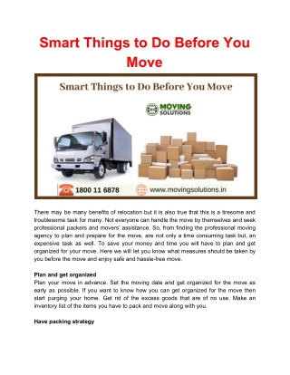 Smart Things to Do Before You Move