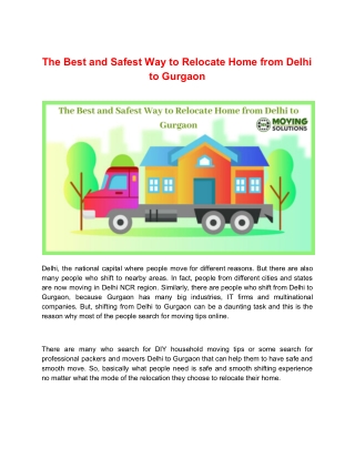 The Best and Safest Way to Relocate Home from Delhi to Gurgaon