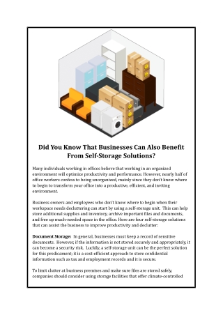 Did You Know That Businesses Can Also Benefit From Self-Storage Solutions