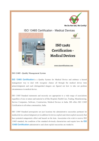 ISO 13485 Certification - Medical Devices