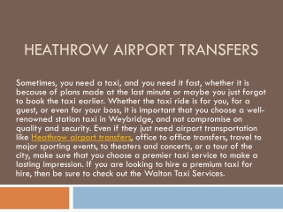 Heathrow Airport Transfers in London