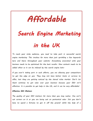 Affordable Search Engine Marketing in the UK