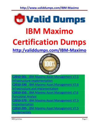 IBM Maximo Certification Dumps of Pass Guaranteed Questions and Answers