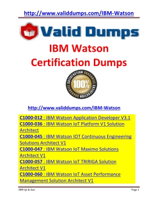 IBM Watson Certification Dumps of Pass Guaranteed Questions and Answers