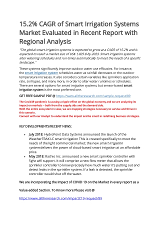 Smart Irrigation Systems Market Evaluated in Recent Report with Regional Analysis