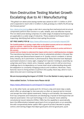 Non-Destructive Testing Market Growth Escalating due to AI I Manufacturing