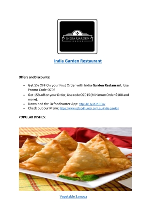 5% Off - India Garden Menu - indian restaurant robina, Qld