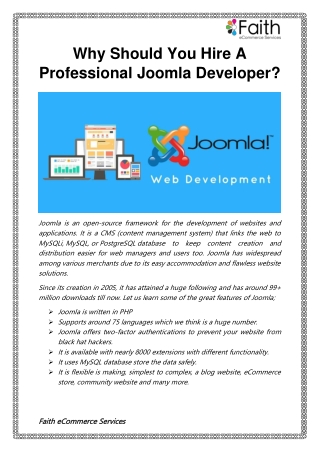 Why Should You Hire A Professional Joomla Developer?
