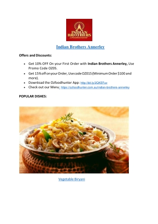 20% Off - Indian Brothers Restaurant Annerley takeaway menu, QLD