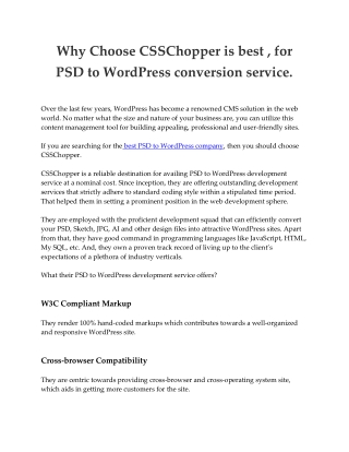 Why Choose CSSChopper is best , for PSD to WordPress conversion service