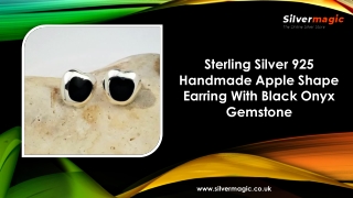 Sterling Silver 925 Handmade Apple Shape Earring With Black Onyx Gemstone