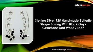 Sterling Silver 925 Handmade Butterfly Shape Earring With Black Onyx Gemstone And White Zircon