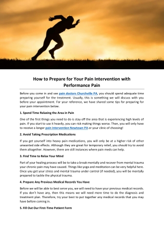 How to Prepare for Your Pain Intervention with Performance Pain