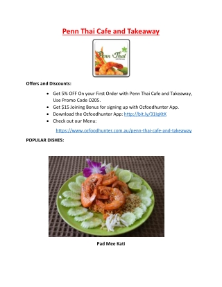 5% Off - Penn Thai Cafe and Takeaway menu - Kingsville, VIC