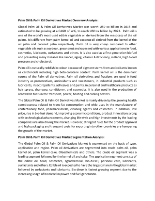 Palm Oil & Palm Oil Derivatives Market effect by Coronavirus | Current Scenario