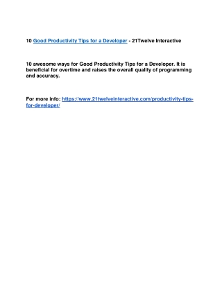 10 Good Productivity Tips for a Developer - 21Twelve Interactive