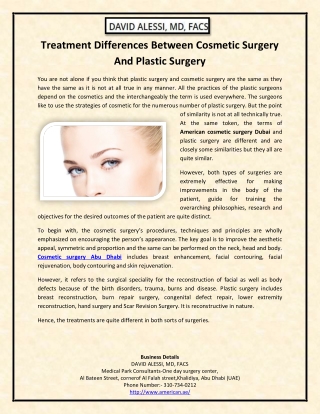 Treatment Differences Between Cosmetic Surgery And Plastic Surgery