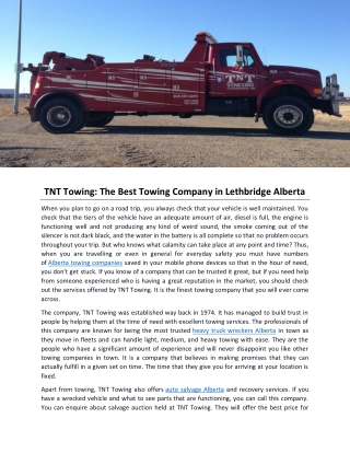 TNT Towing: The Best Towing Company in Lethbridge Alberta