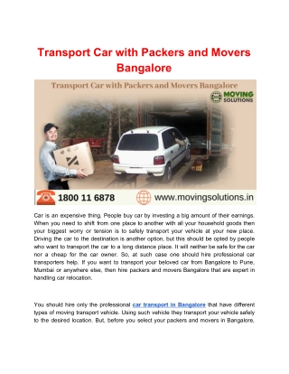 Transport Car with Packers and Movers Bangalore