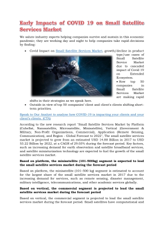 Early impacts of COVID 19 on Small Satellite Services Market