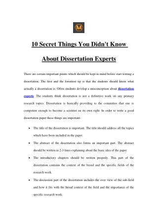10 Secret Things You Didn't Know About Dissertation Experts