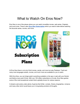 What to Watch On Eros Now?