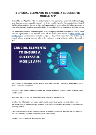 4 CRUCIAL ELEMENTS TO ENSURE A SUCCESSFUL MOBILE APP