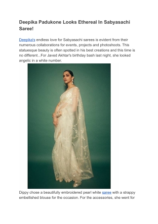 Deepika Padukone Looks Ethereal In Sabyasachi Saree!