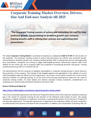 Corporate Training Market Overview, Drivers, Size And End-user Analysis till 2025