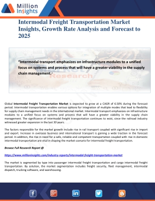 Intermodal Freight Transportation Market Insights, Growth Rate Analysis and Forecast to 2025