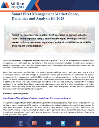 Smart Fleet Management Market Share, Dynamics and Analysis till 2025