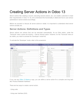 Creating Server Actions in Odoo 13