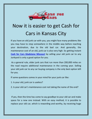 Now it is easier to get Cash for Cars in Kansas City