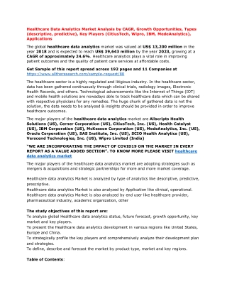 Healthcare Data Analytics Market Analysis by CAGR, Growth Opportunities, Types (descriptive, predictive), Key Players (C