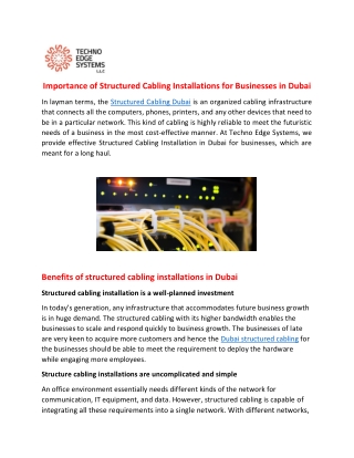 Importance of Structured Cabling Installations for Businesses