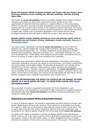 Nurse call systems Market In-Depth Analysis and Trends with Key Players Jeron Electronic Systems, Ascom Holding AG, Hill