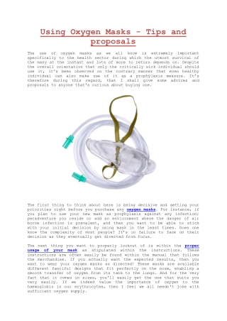 Using Oxygen Masks - Tips and proposals