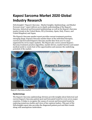 Kaposi Sarcoma Market 2020 Global Industry Research