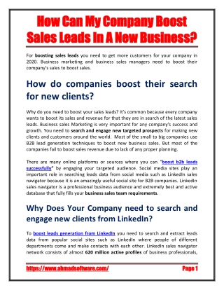 How can my company boost sales leads in a new business