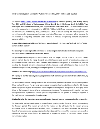 Multi Camera System Market for Automotive worth 2,843.4 Million USD by 2025