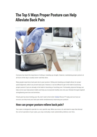 The Top 5 Ways Proper Posture can Help Alleviate Back Pain !