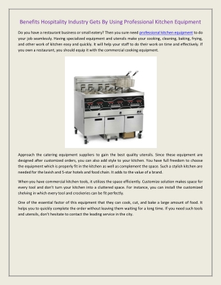 Benefits Hospitality Industry Gets By Using Professional Kitchen Equipment