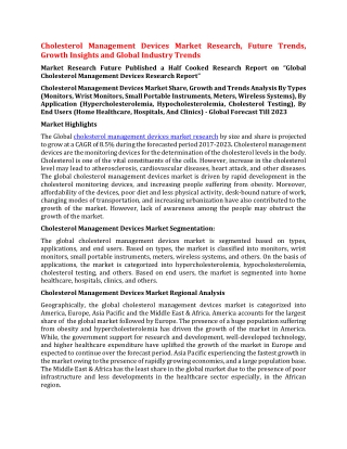 Cholesterol Management Devices Market Research, Future Trends, Growth Insights and Global Industry Trends