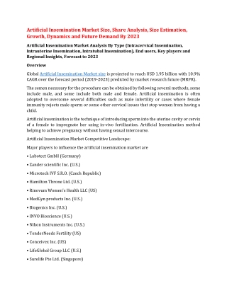 Artificial Insemination Market Size, Share Analysis, Size Estimation, Growth, Dynamics and Future Demand By 2023
