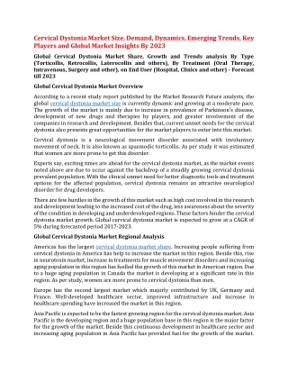 Cervical Dystonia Market Size, Demand, Dynamics, Emerging Trends, Key Players and Global Market Insights By 2023