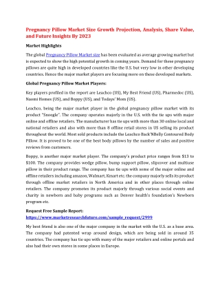 Pregnancy Pillow Market Size Growth Projection, Analysis, Share Value, and Future Insights By 2023