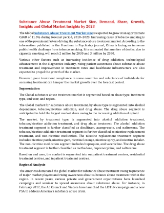 Substance Abuse Treatment Market Size, Demand, Share, Growth, Insights and Global Market Insights by 2023
