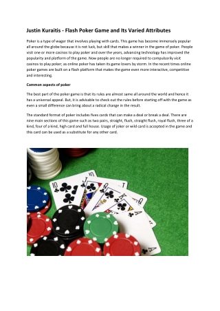 Justin Kuraitis - Flash Poker Game and Its Varied Attributes