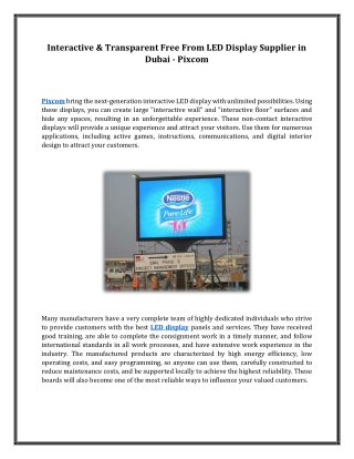 Interactive & Transparent Free From LED Display Supplier in Dubai - Pixcom